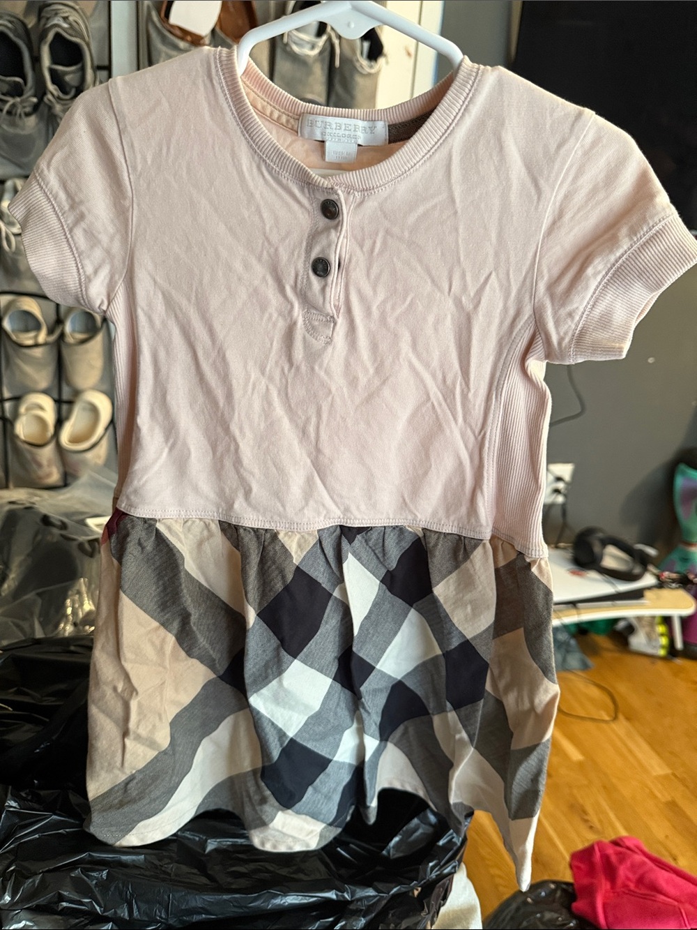 Burberry Kids Pale Pink Short Sleeve Top Dress with Signature Check Skirt